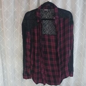 Express Black and Red Lace Plaid Shirt